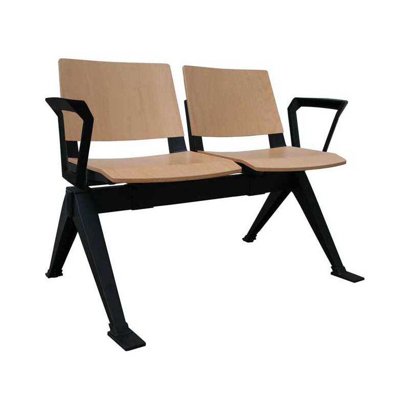 2 Seater Waiting Room Bench with Arms (Black Frame/Wood)