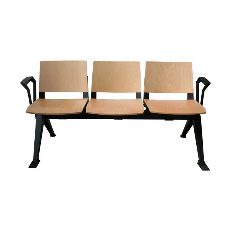 3 Seater Waiting Room Bench with Arms (Black Frame/Wood)