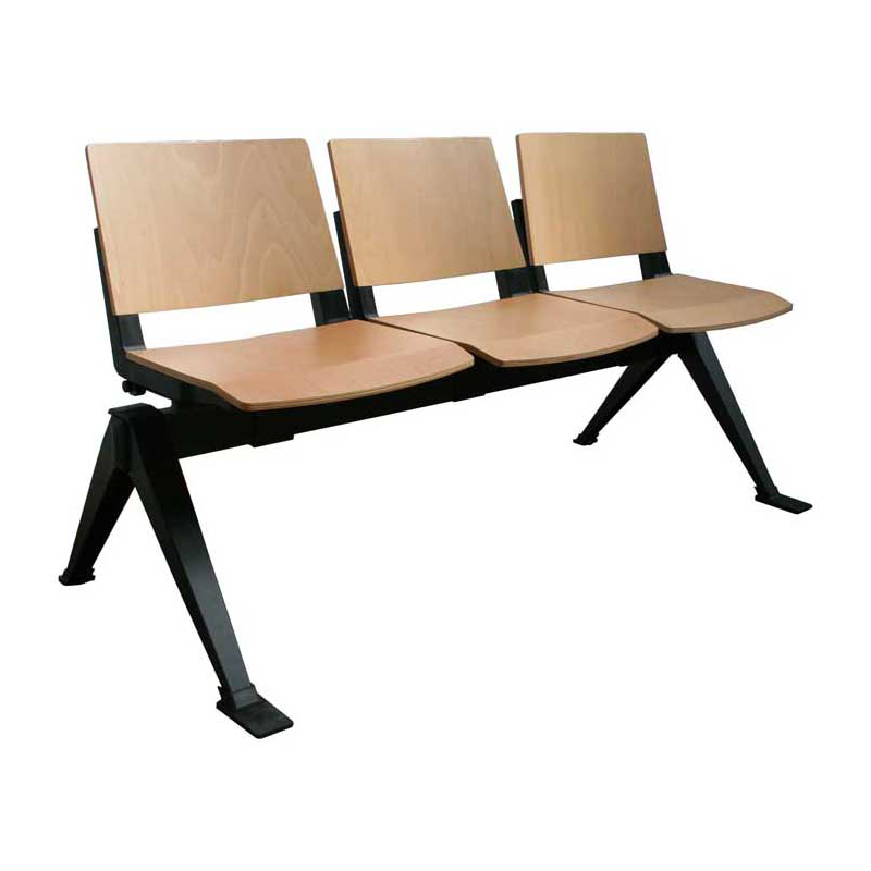 3 Seater Waiting Room Bench (Black Frame/Wood)