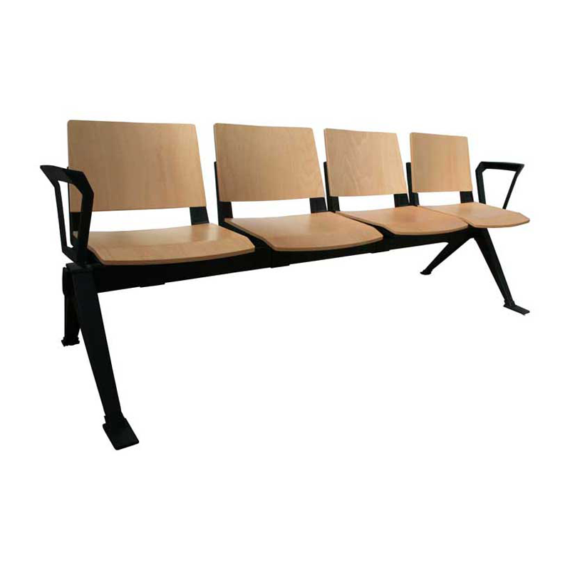 4 Seater Waiting Room Bench with Arms (Black Frame/Wood)