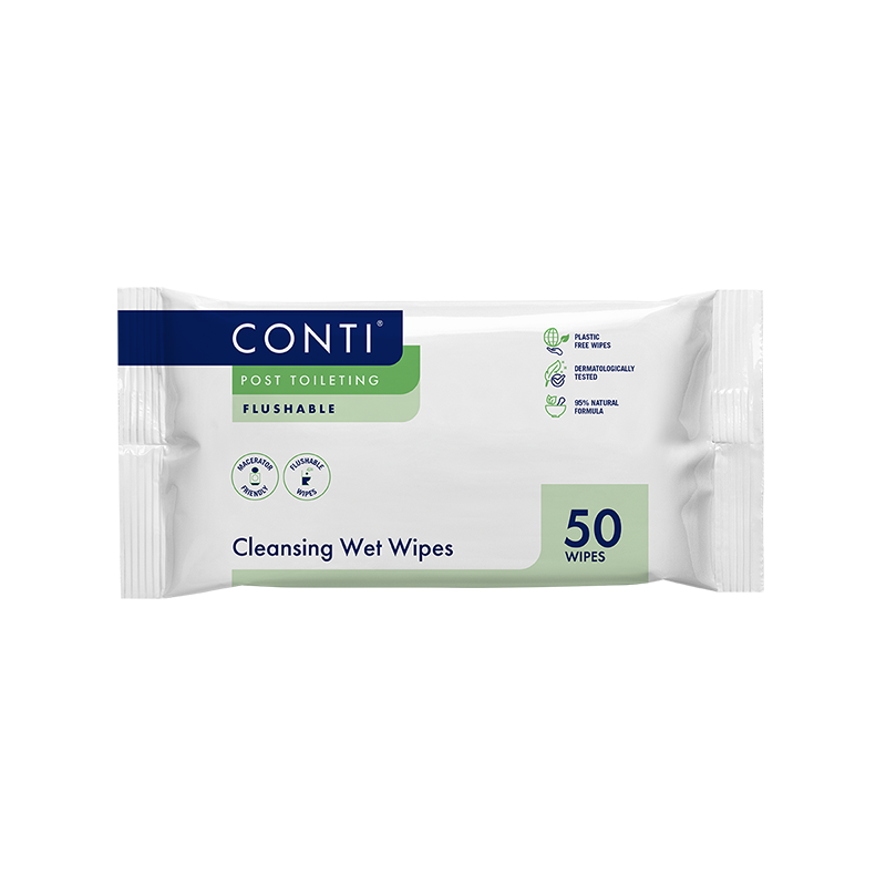 Conti Post Toileting Cleansing Wet Wipes | Fragrance Free | 22 x 17cm | Pack of 50 Wipes