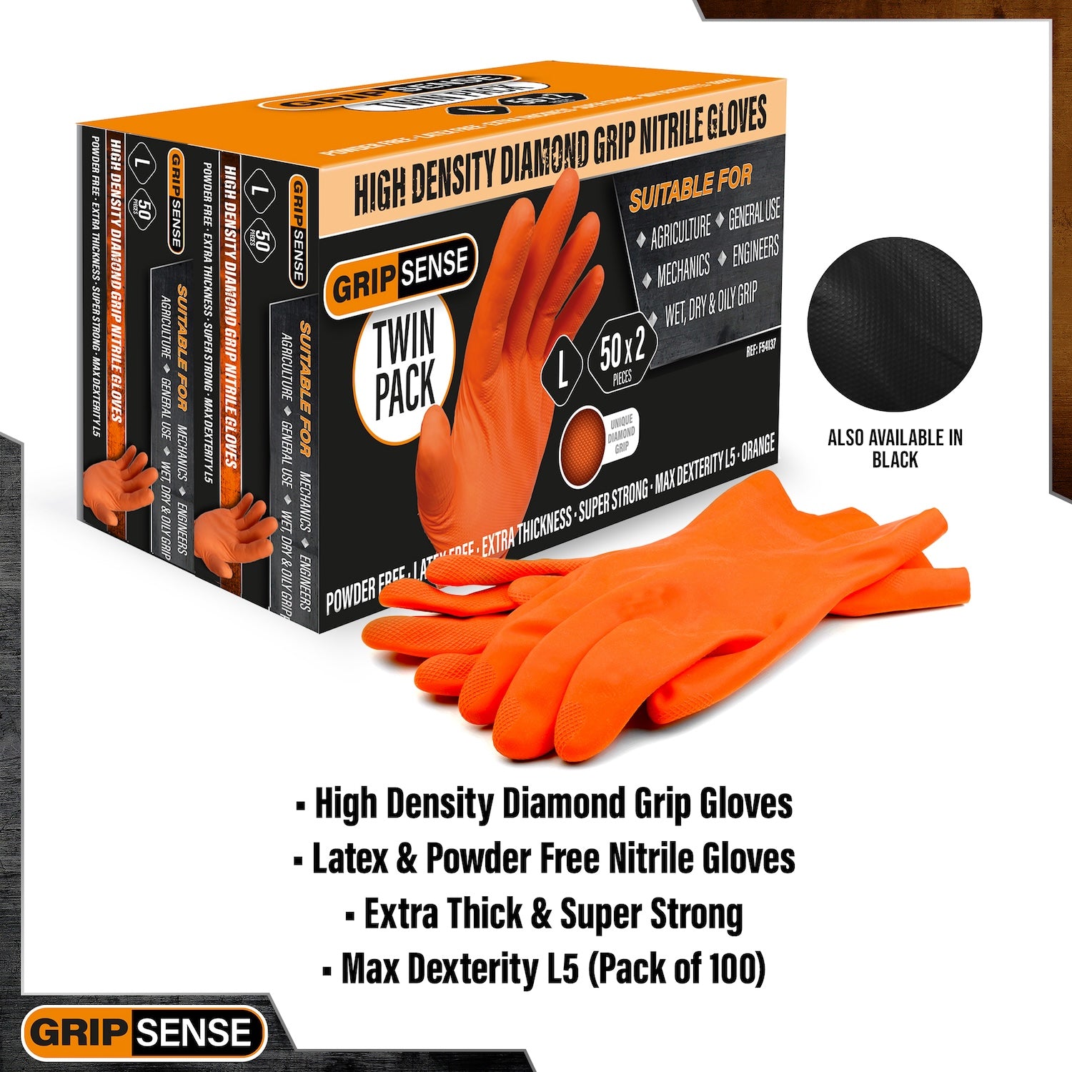 GripSense Gloves | Orange | 8g | Pack of 50 Pieces (6)