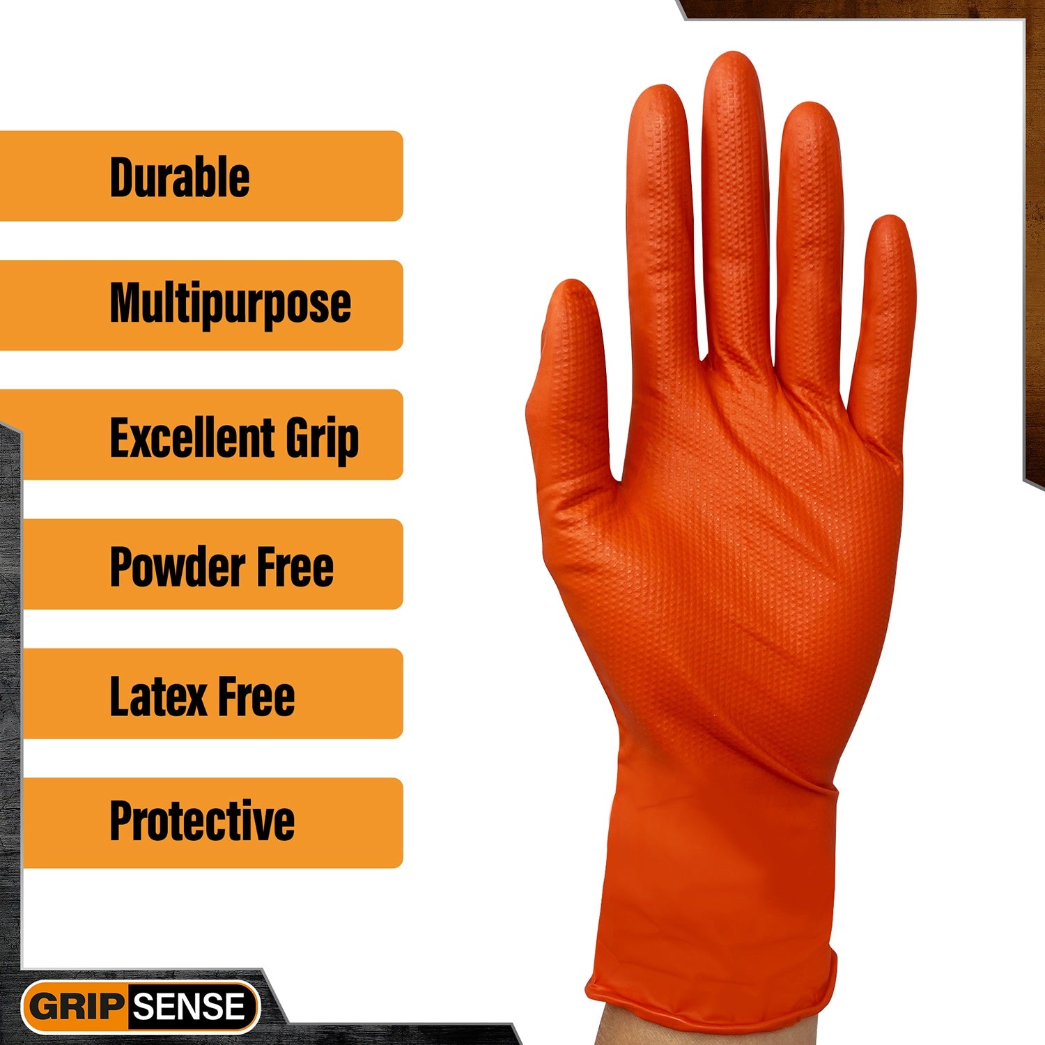 GripSense Gloves | Orange | 8g | Pack of 50 Pieces (5)