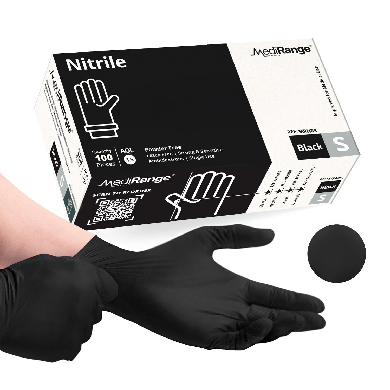 MediRange Nitrile Gloves | Black | Small | Box of 100 Pieces