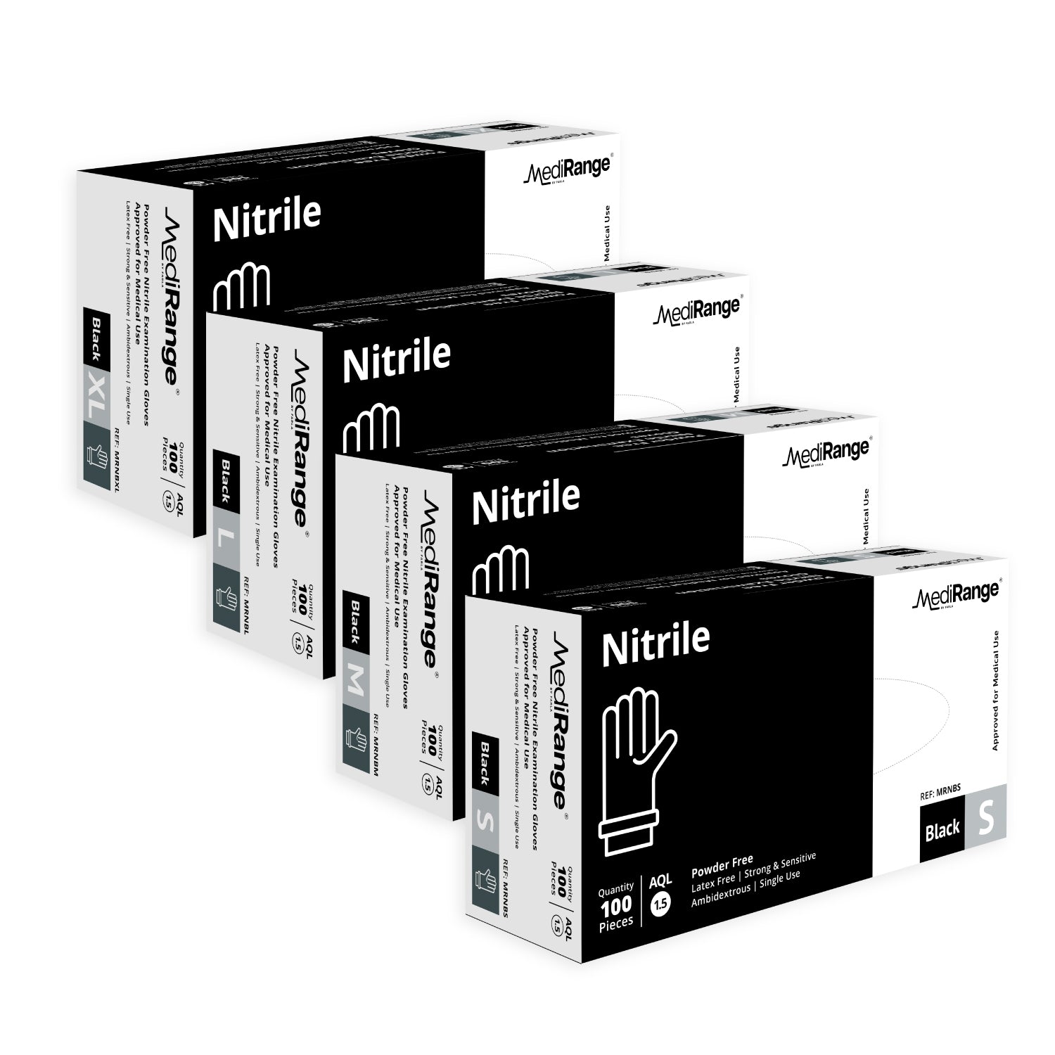 MediRange Nitrile Gloves | Black | Medium | Case of 10 Boxes (100 Pieces / Box)