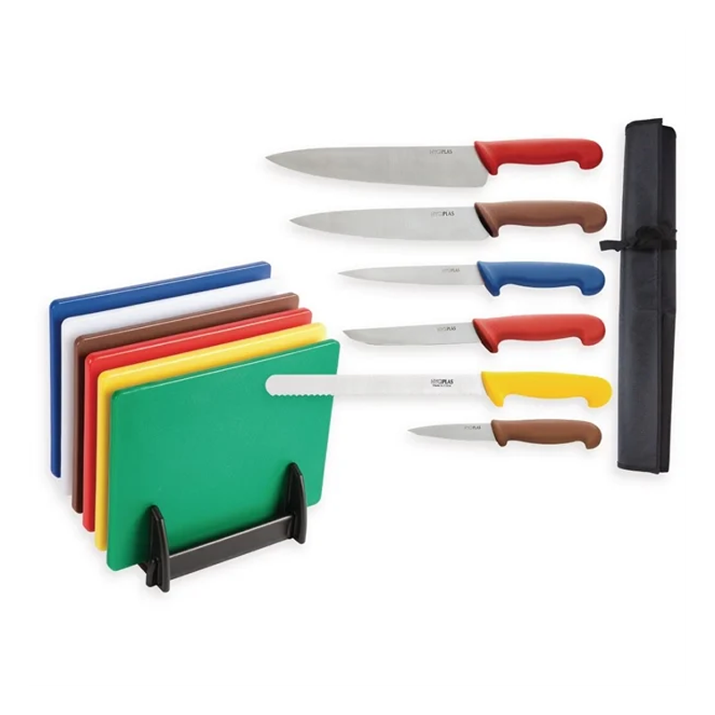 Hygiplas Low Density Chopping Boards and Knife Set | Pack of 6 Boards