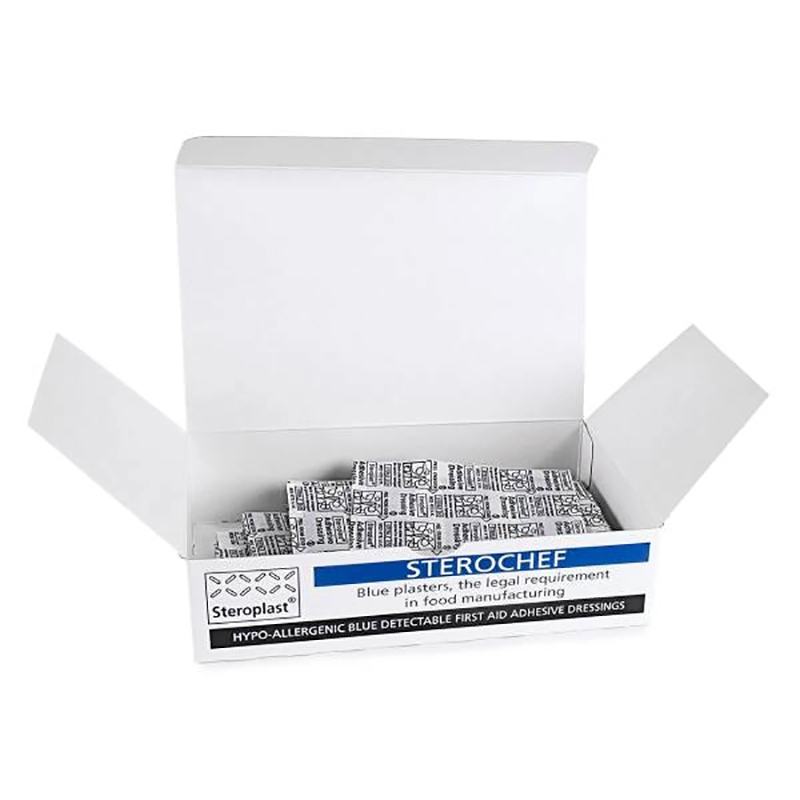 Sterochef Blue Detectable Plasters | 7.5 x 2.5cm | Pack of 100 (1)