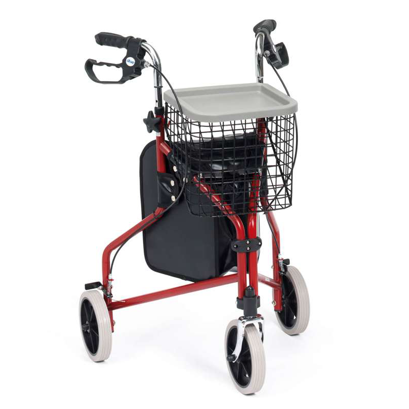Steel Tri-Walker with Bag, Basket & Tray | Red | Pack of 2