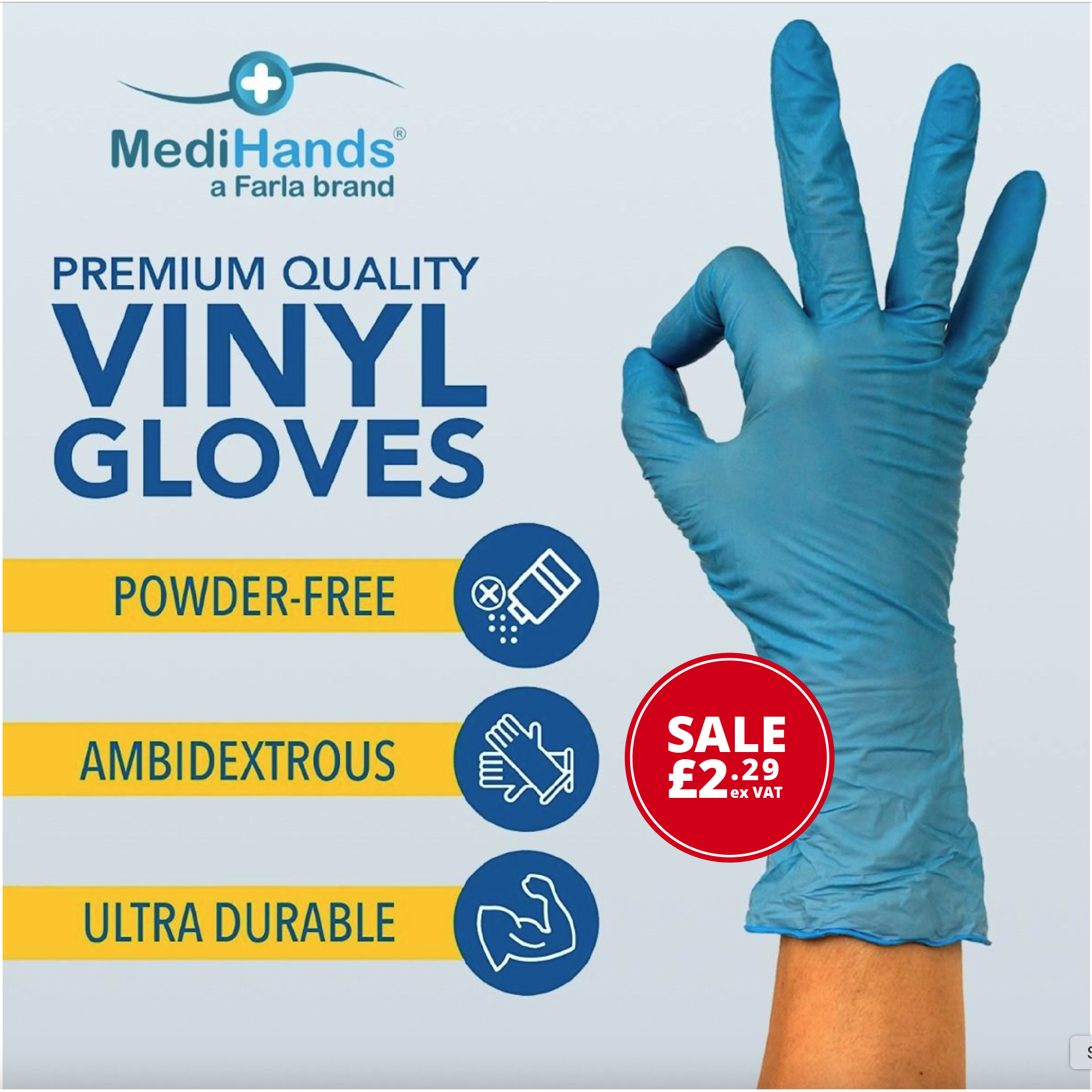 MediHands Vinyl Gloves | Powder & Latex Free | Blue | Pack of 100 Pieces