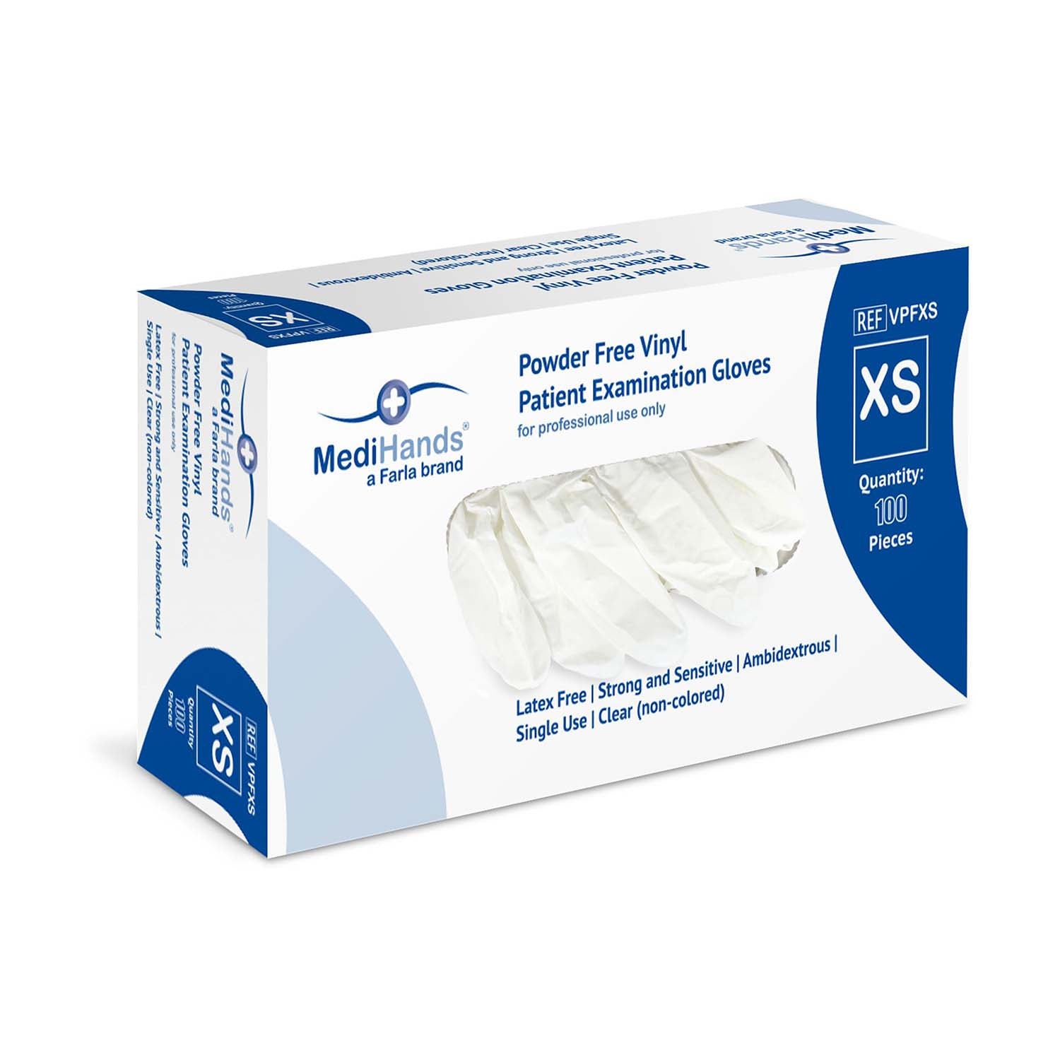 MediHands Vinyl Gloves | Powder Free | Clear | XSmall | Pack of 100 Pieces