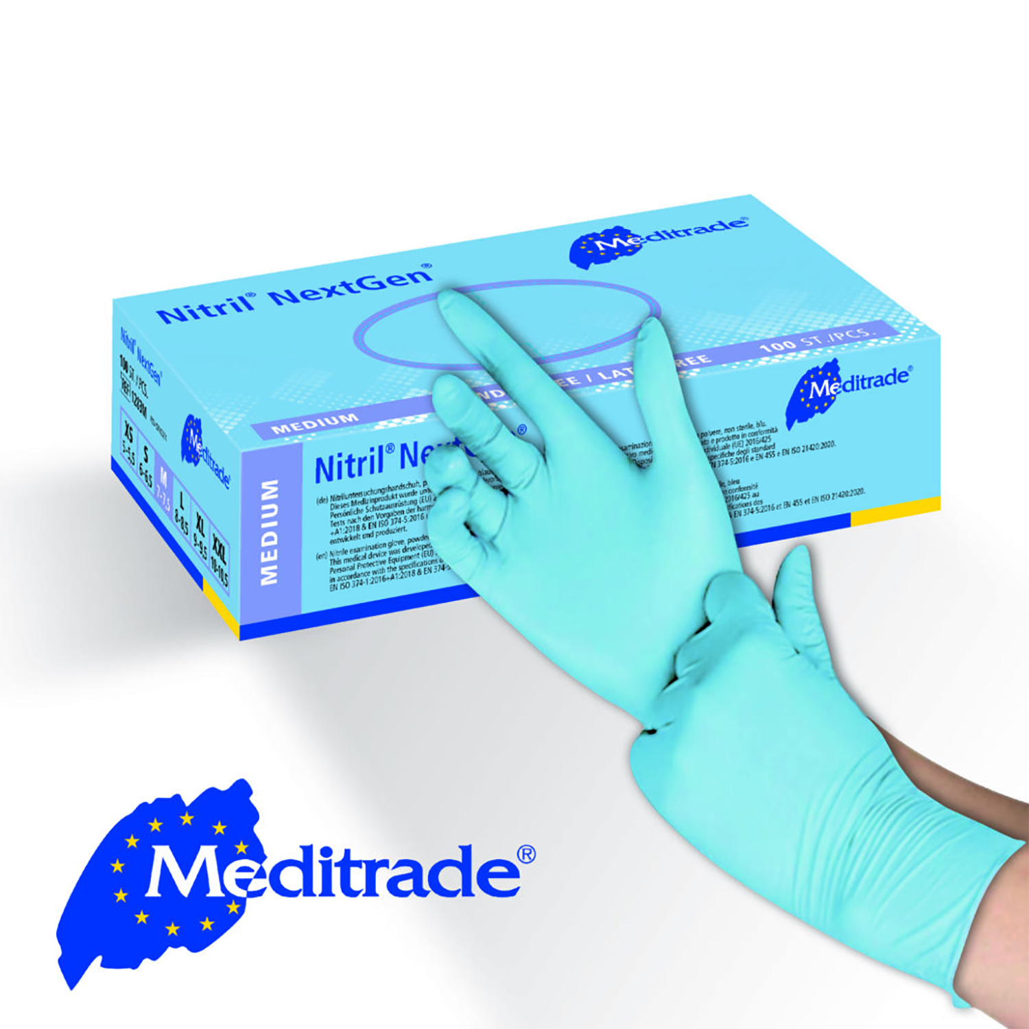 Nextgen Nitrile Examination Powder and Latex Free Gloves | Blue | Medium | Pack of 100