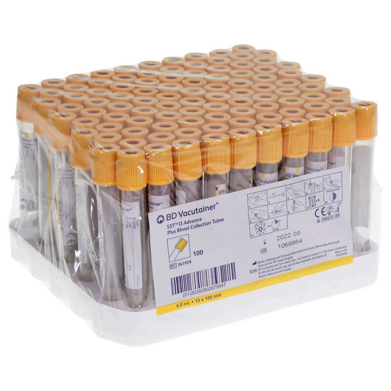 BD Vacutainer Plastic SST II Advance Tube | 5 Silica, 13 x 100mm | Pack of 100 (1)