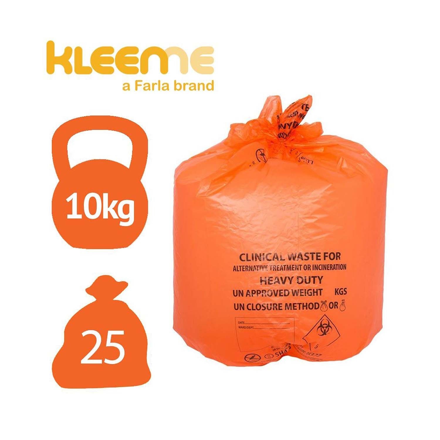 KleenMe Clinical Waste Sacks | Orange | Roll | Heavy Duty | Roll of 25