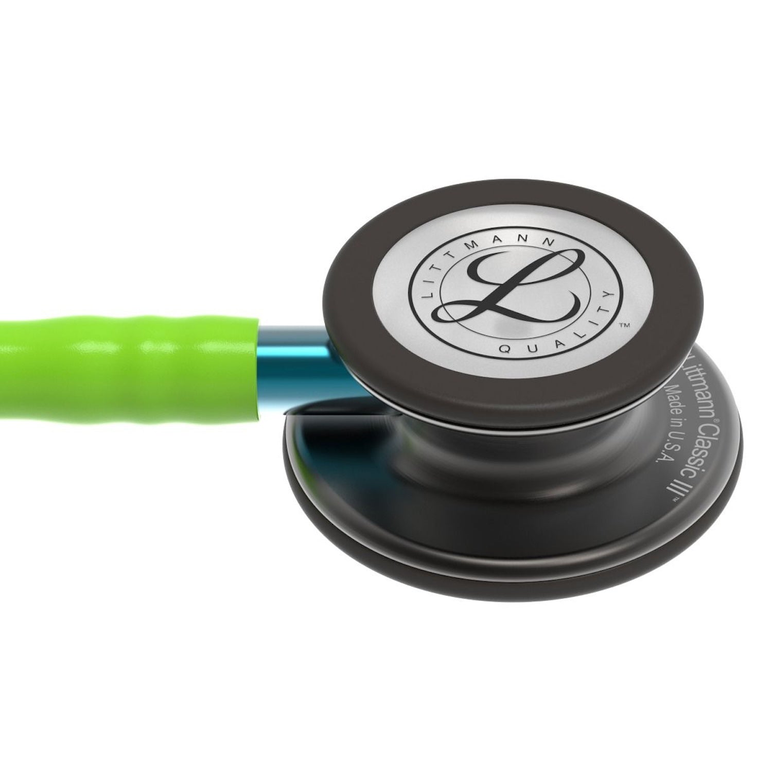 3M Littmann Classic III Stethoscope | Smoke Edition | Lime Green Tube, Blue Stem (3)