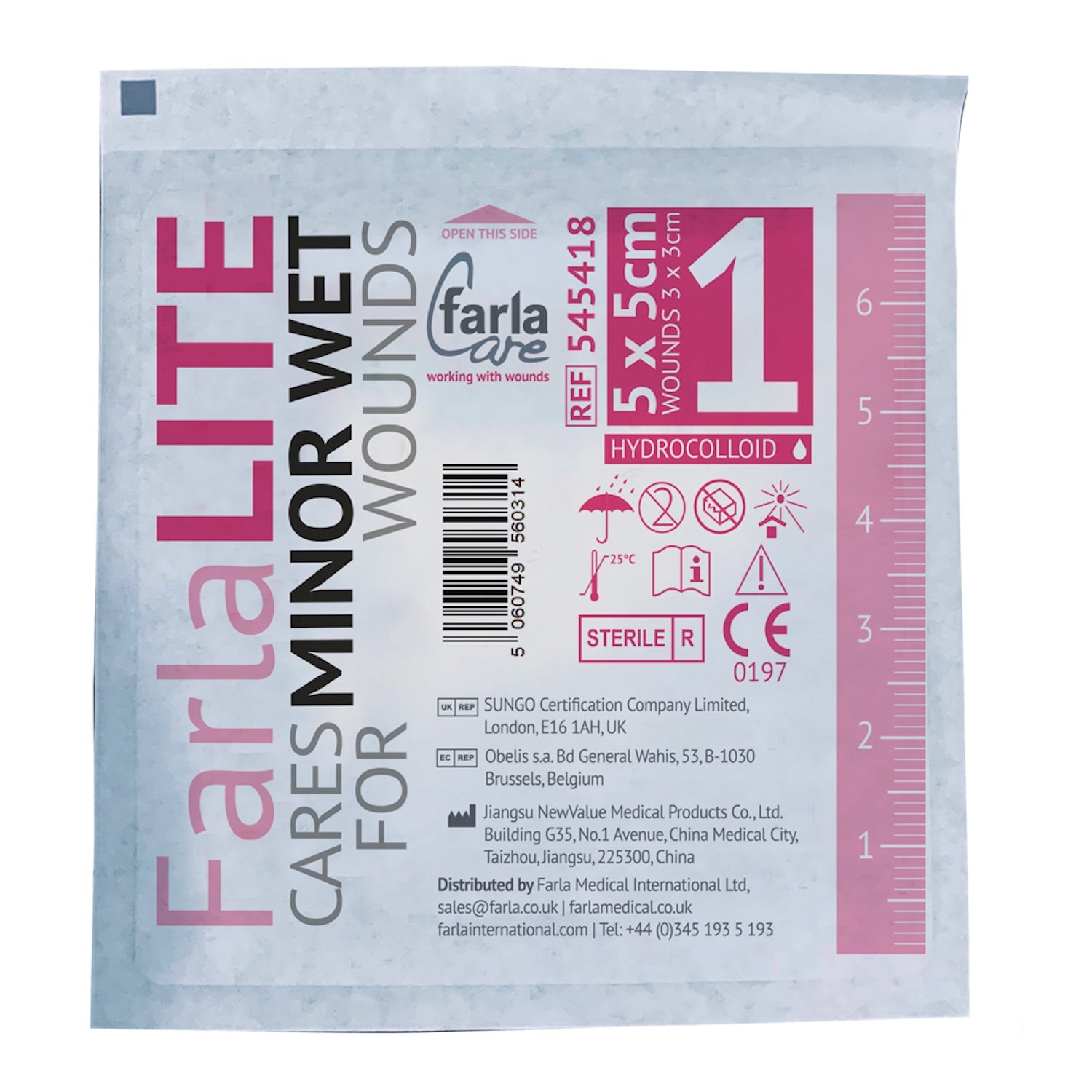 FarlaLITE Hydrocolloid Dressing including Border | 5 x 5cm | Pack of 5