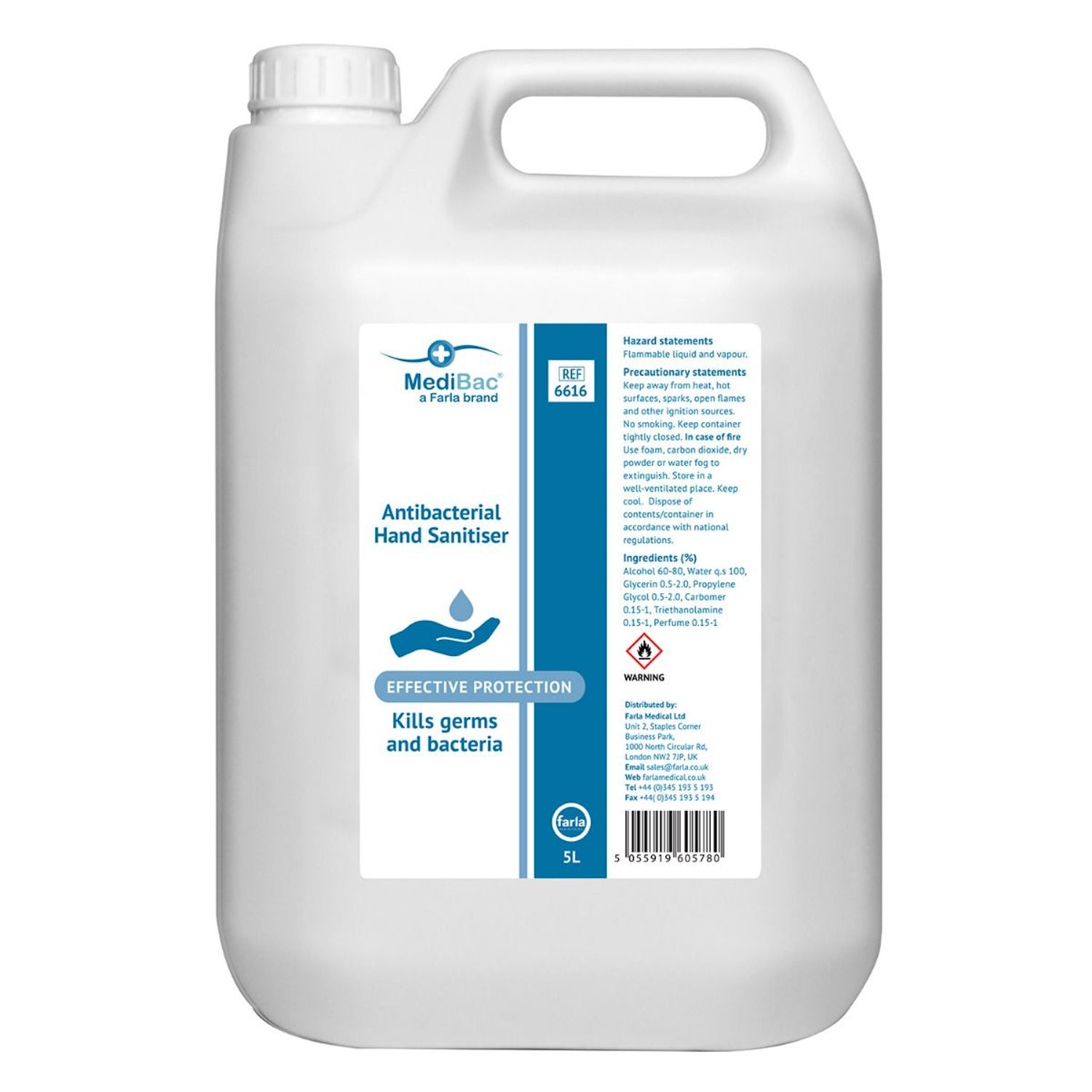 MediBac Antibacterial Alcohol Hand Sanitiser | 5L | Single