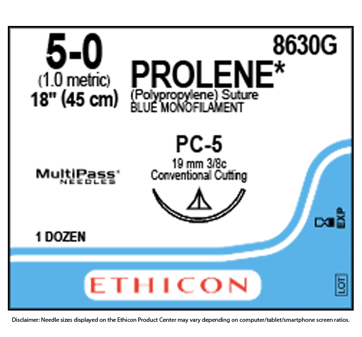 Ethicon Prolene Suture | Non Absorbable | Blue | Size: 5-0 | Length: 18" | Needle: PC-5 | Pack of 12 (1)