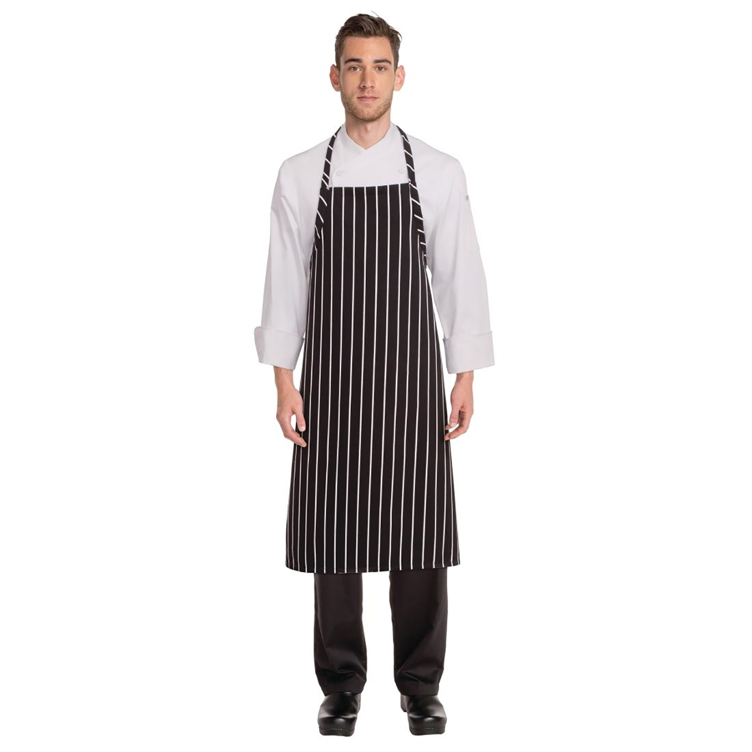 Chef Works Premium Woven Bib Apron | Black and White | Single (1)