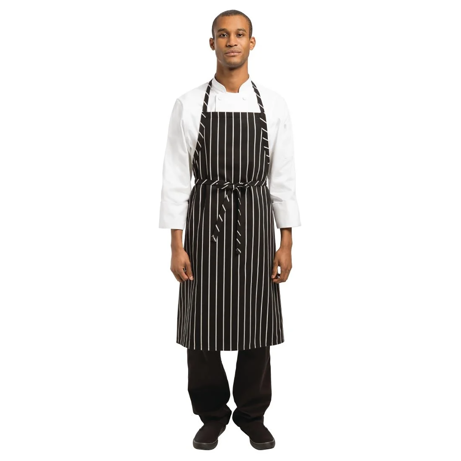 Chef Works Premium Woven Bib Apron | Black and White | Single