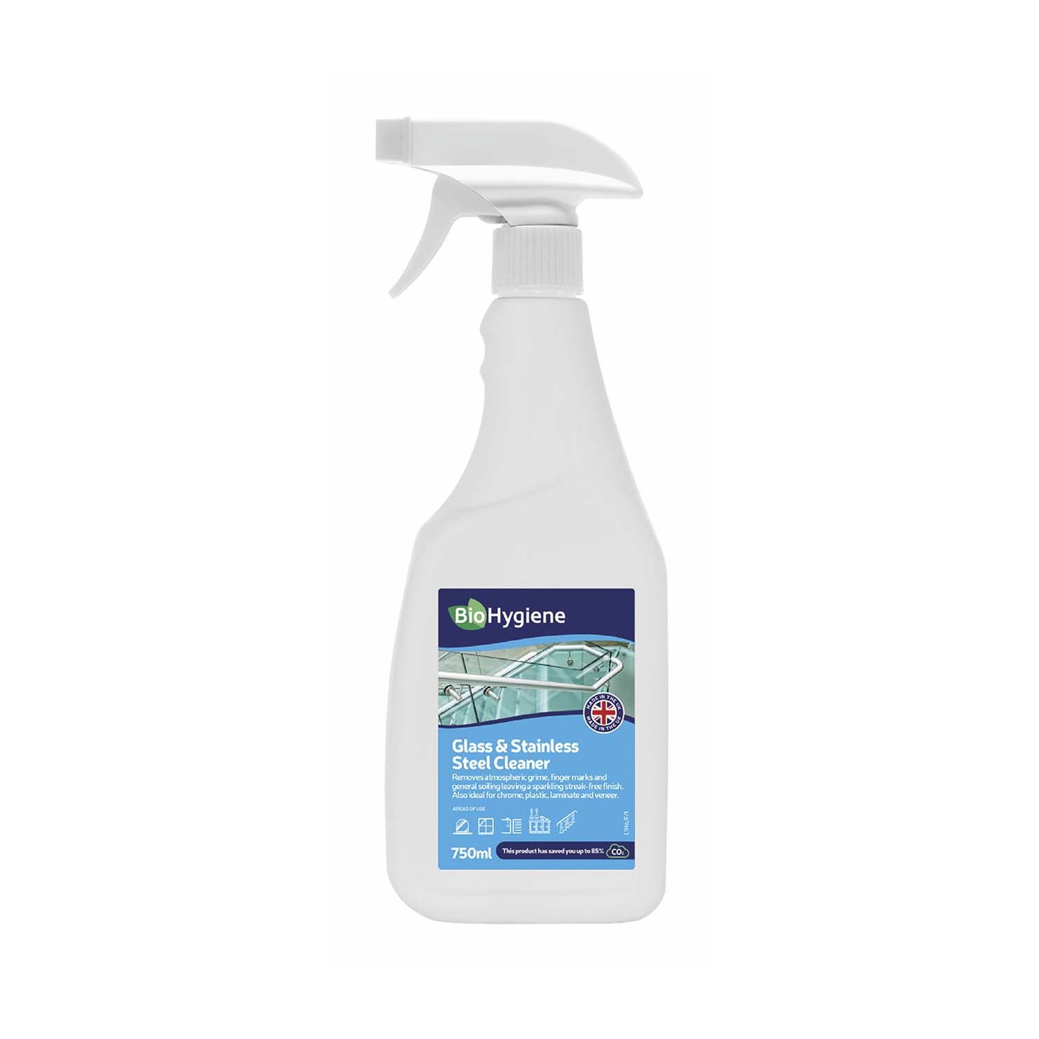 BioHygiene Glass & Steel Cleaner | 750ml | Single