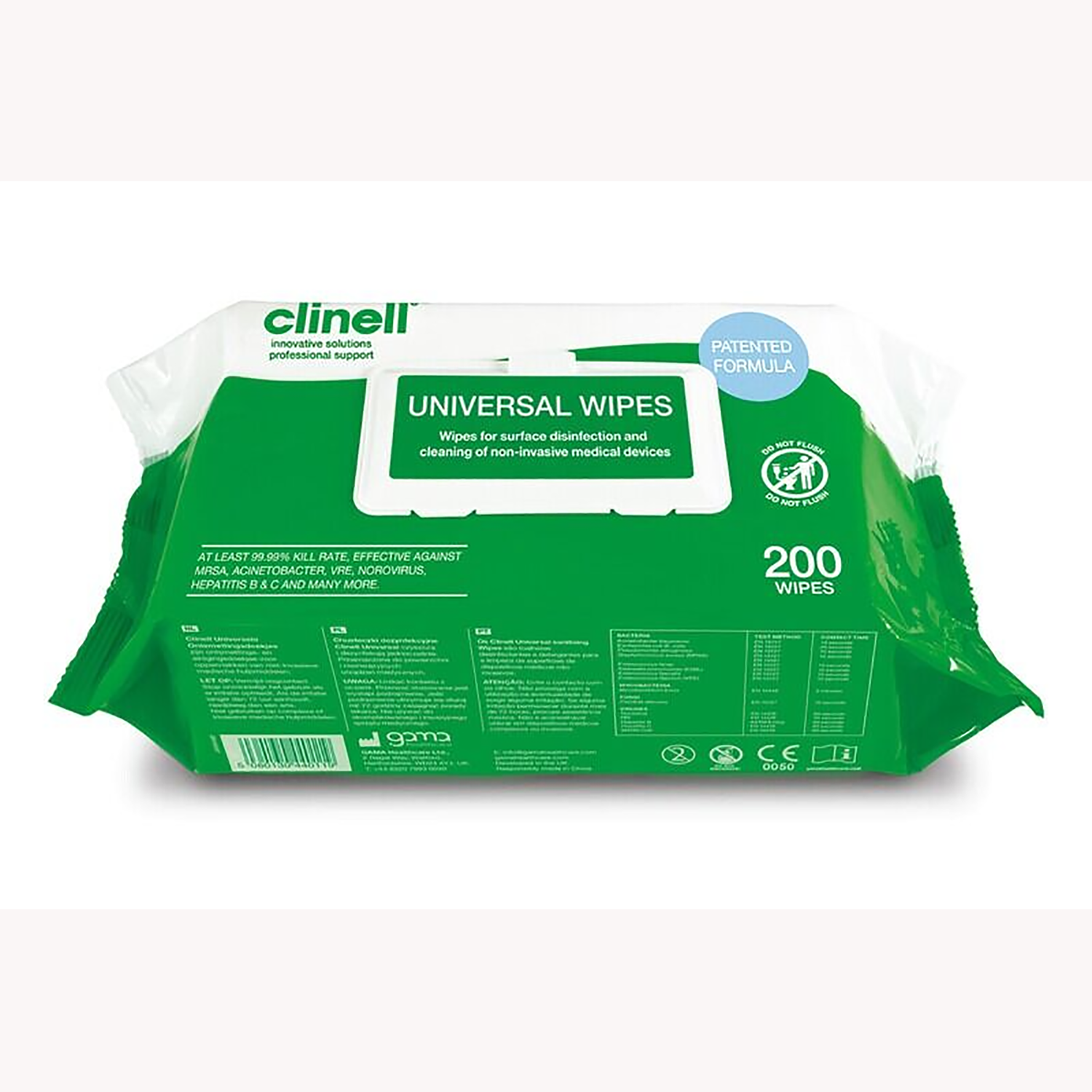 Clinell Universal Sanitising Wipes | Clip Pack | 30gsm | 200 x 200mm | Pack of 50 (1)