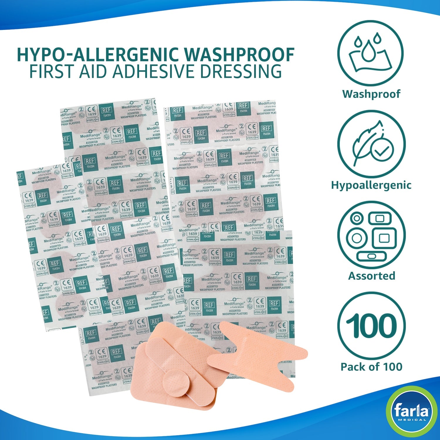 MediRange Assorted Plasters | Washproof | Pack of 100 (2)