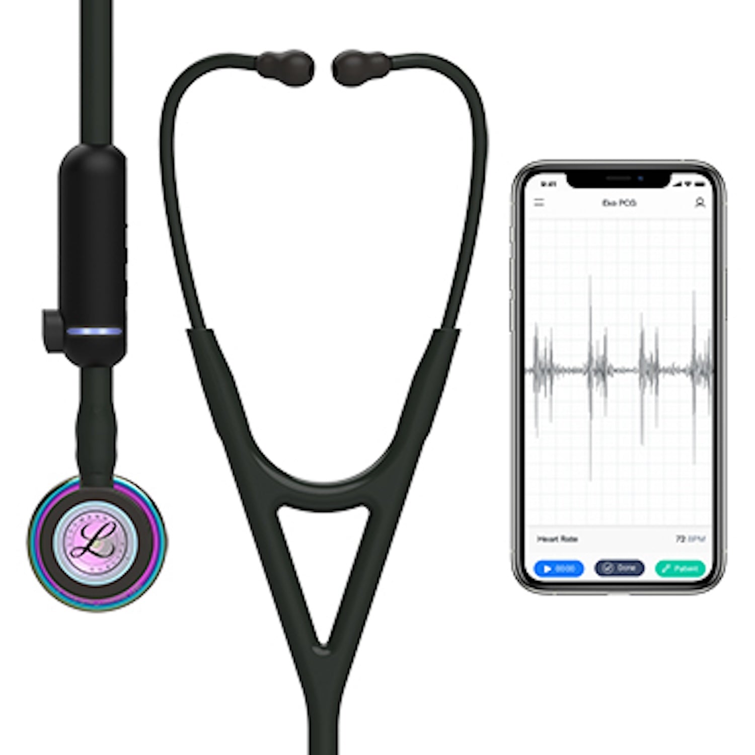 3M Littmann CORE Digital Stethoscope | High Polish Rainbow Chestpiece, Black Tube, Stem and Headset (4)