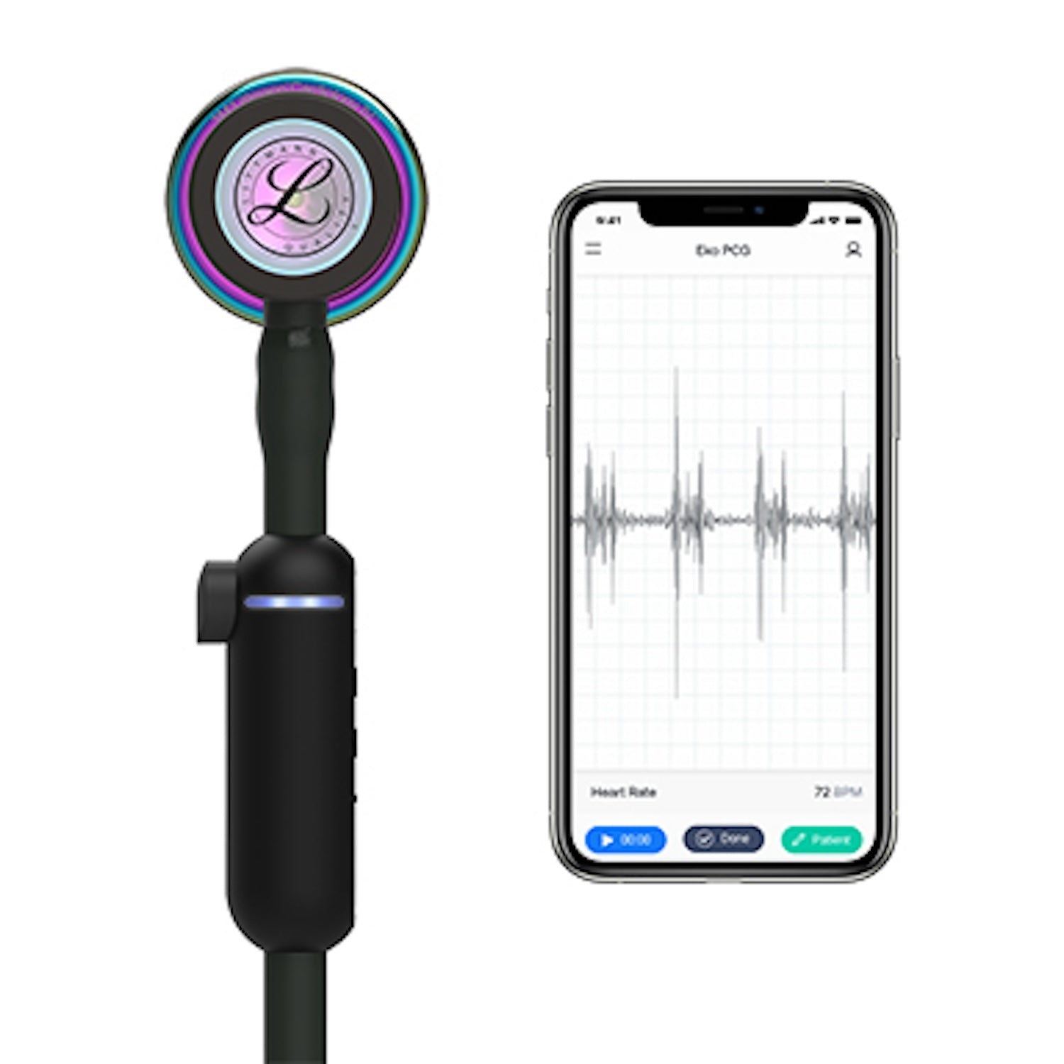 3M Littmann CORE Digital Stethoscope | High Polish Rainbow Chestpiece, Black Tube, Stem and Headset (5)