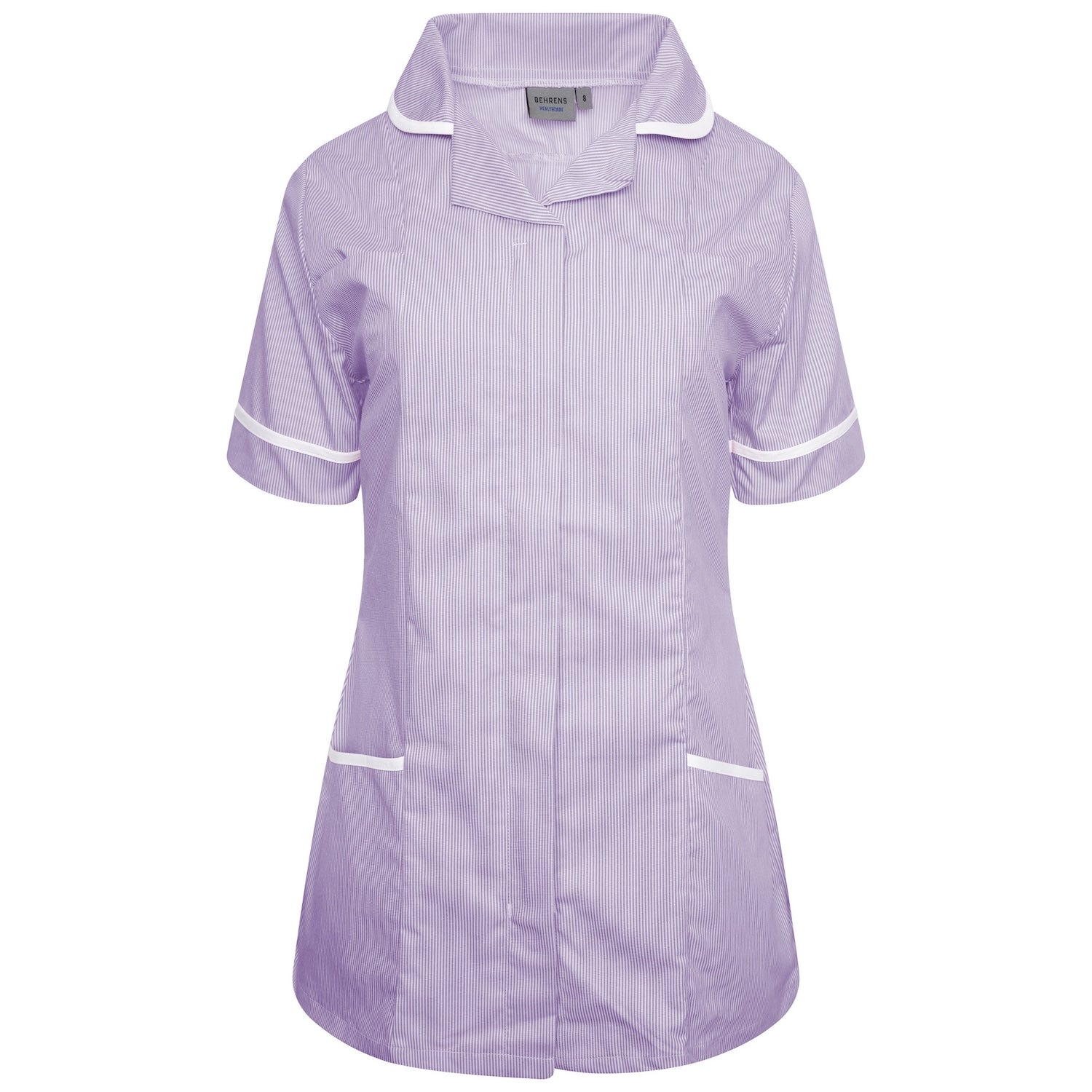 Ladies Healthcare Tunic | Round Collar | Lilac White Stripe/White Trim