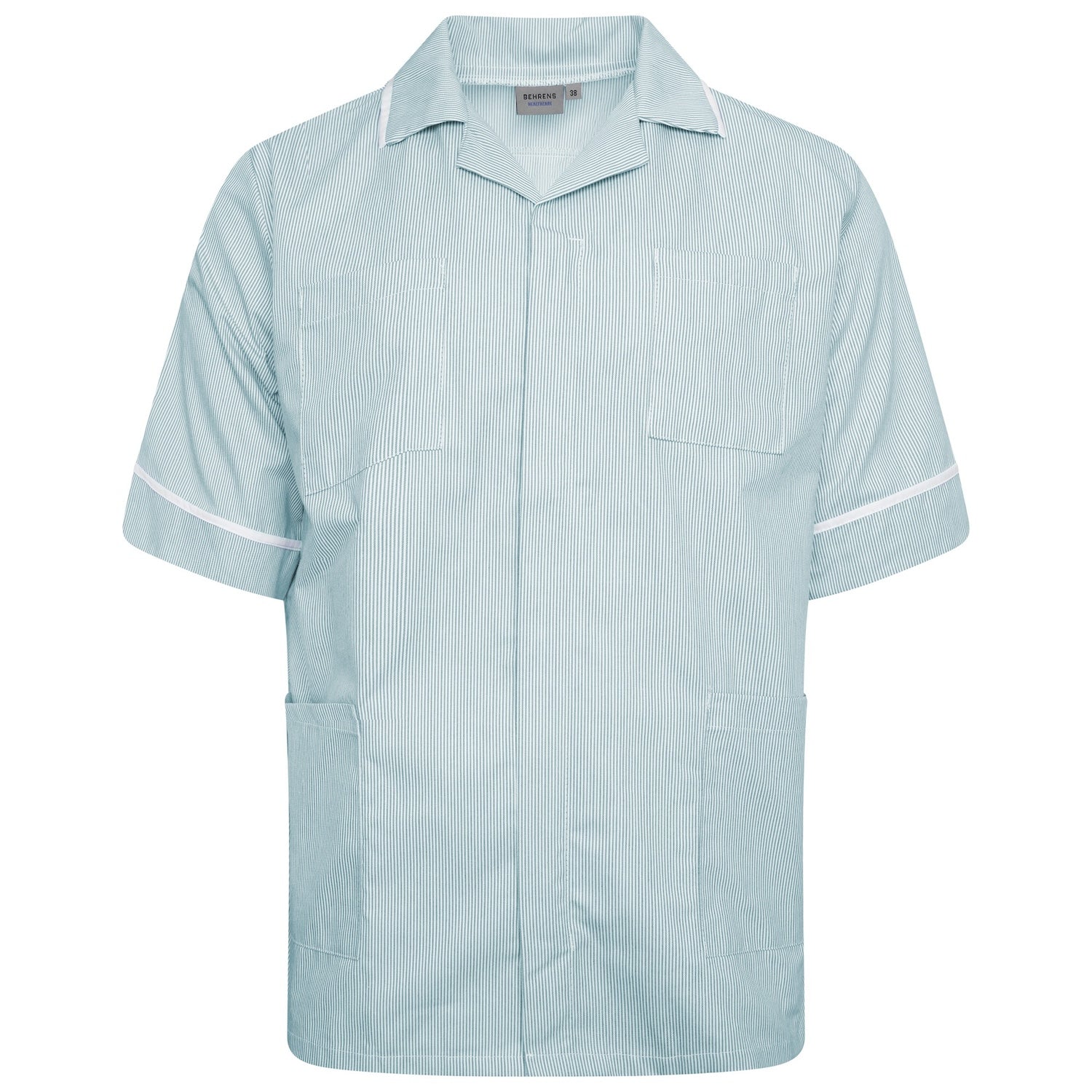 Mens Healthcare Tunic | Green White Stripe/White Trim