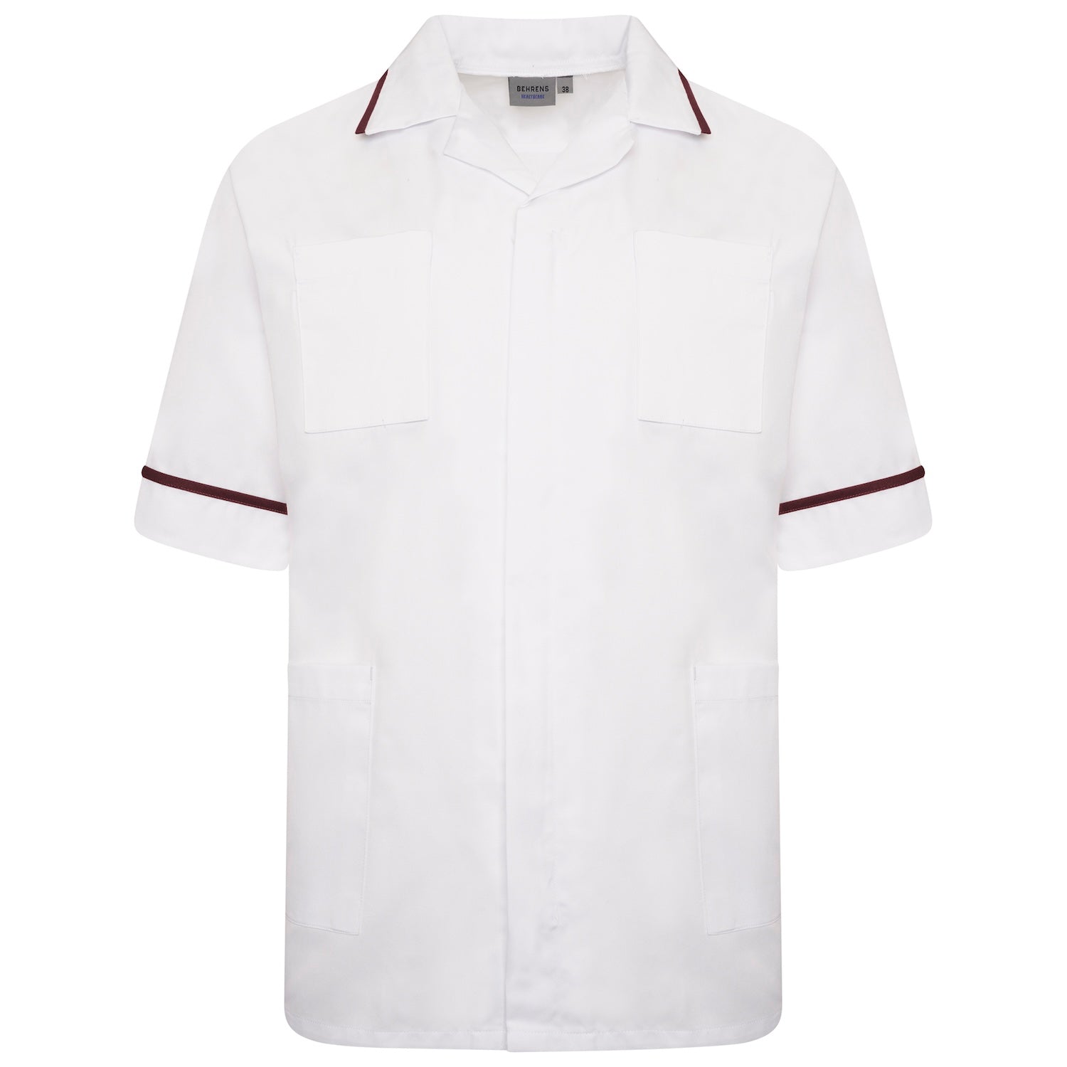 Mens Healthcare Tunic | White/Maroon Trim