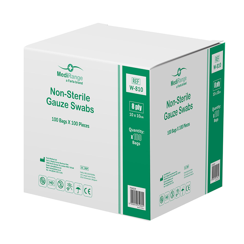 MediRange Gauze Swabs | 10 x 10cm | 8 Ply | Pack of 100 (1)