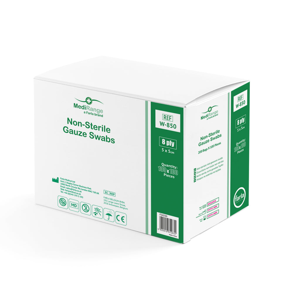 MediRange Gauze Swabs | 5 x 5cm | 8 Ply | Pack of 100 (2)