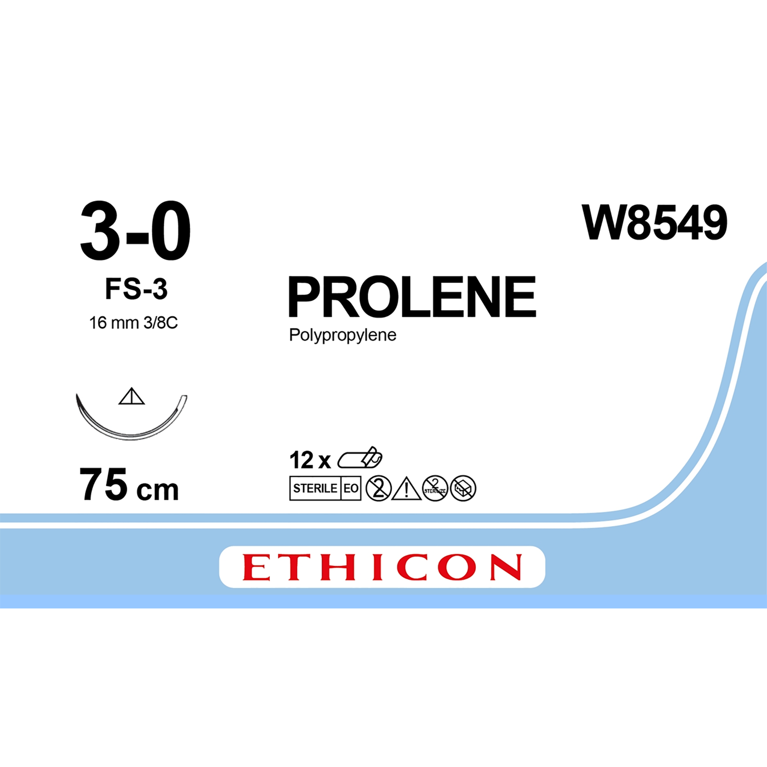 Ethicon Prolene Suture | Non Absorbable | Blue | Size: 3-0 | Length: 4