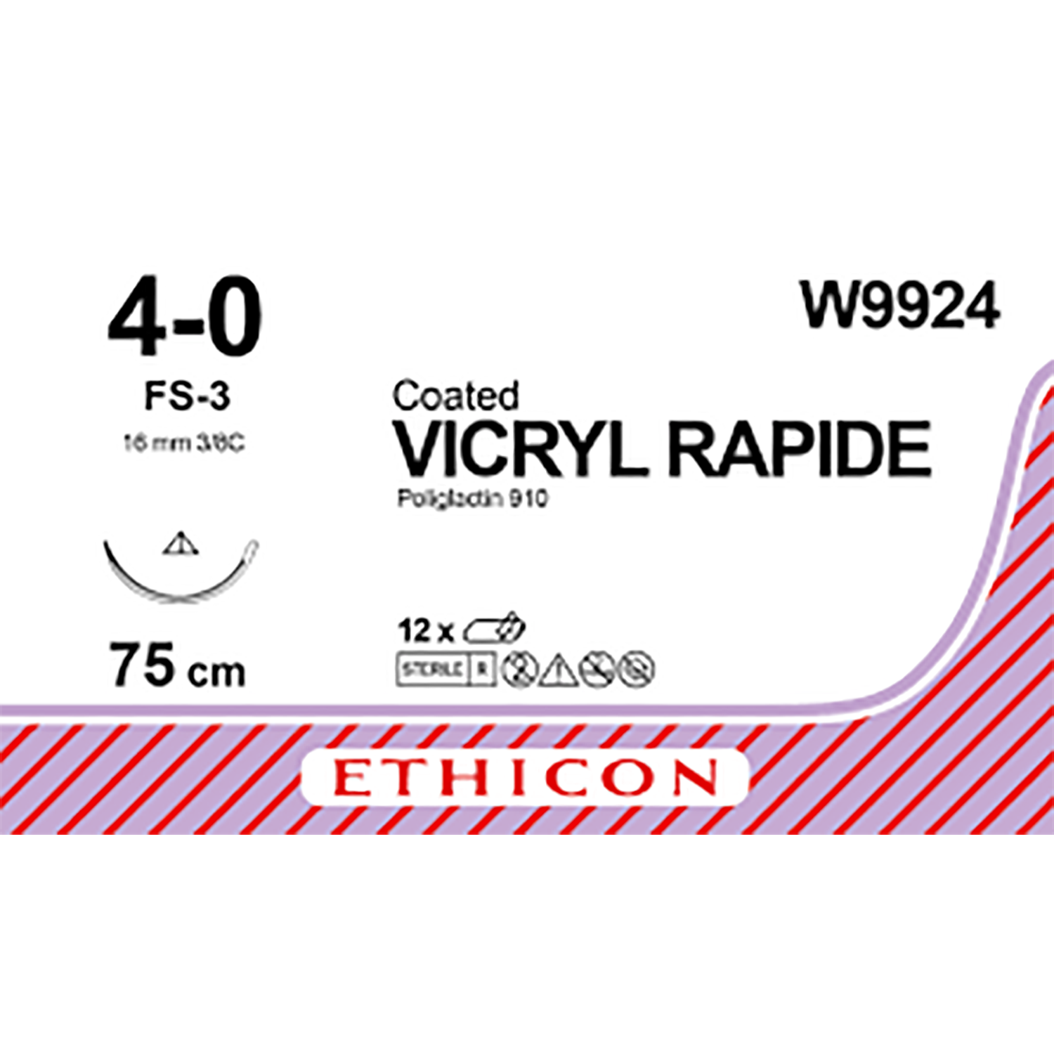 Ethicon Vicryl Rapide Suture | Absorbable | Undyed | Size: 4-0 | Length: 75cm | Needle: FS-3 | Pack of 12