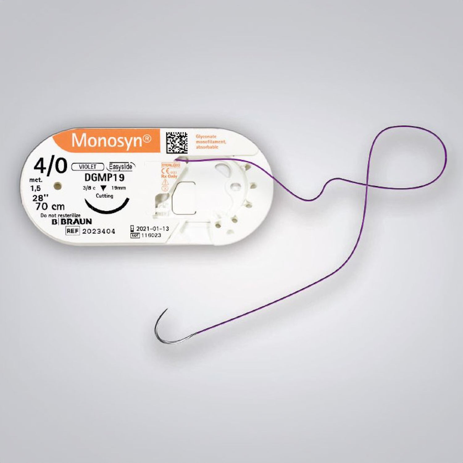 Monosyn Sutures | 60mm Needle | 70cm Length | Undyed | 3/0 Gauge | Pac