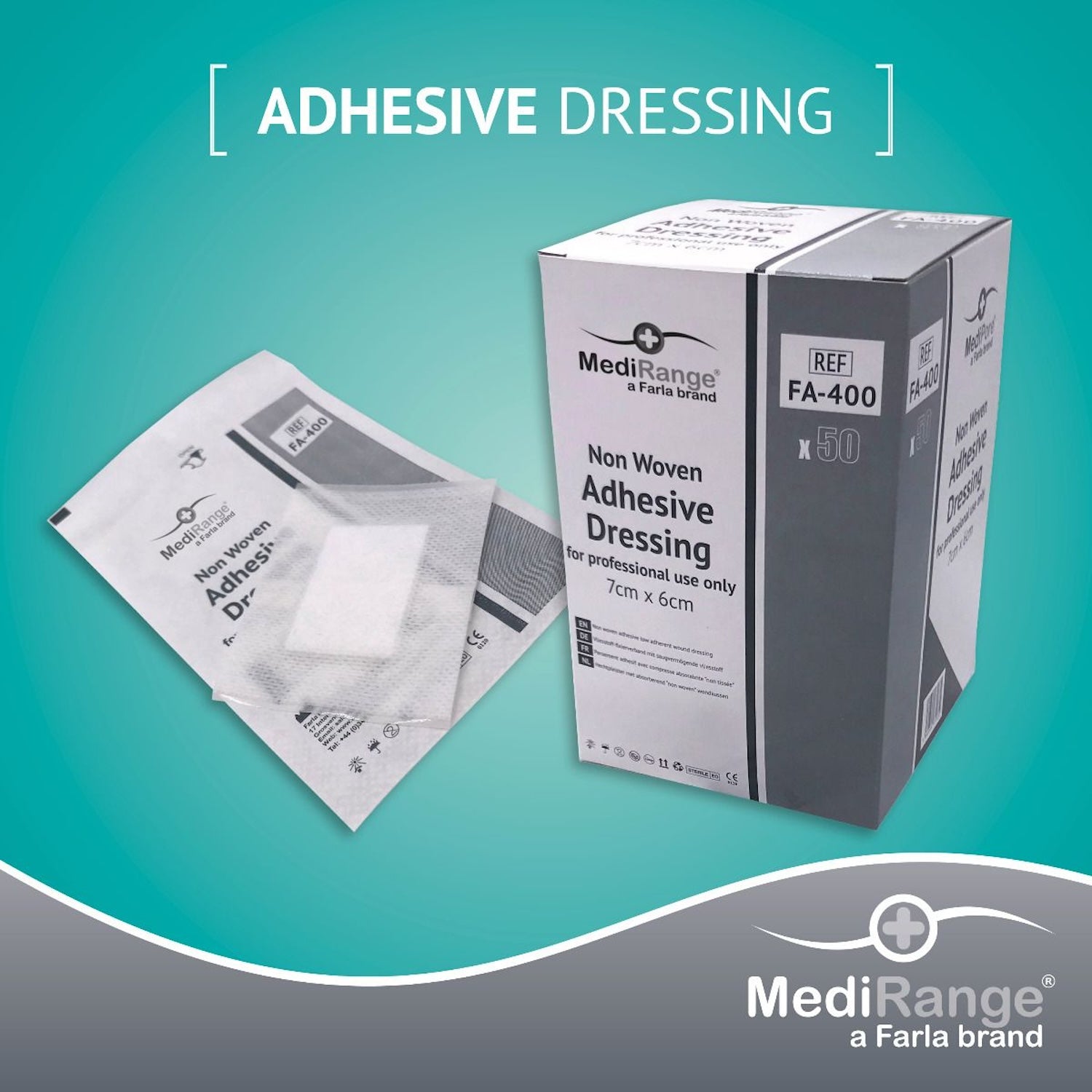 MediRange Adhesive Dressing | 7 x 6cm | Non Woven | Low Adherent | Pack of 50 (2)