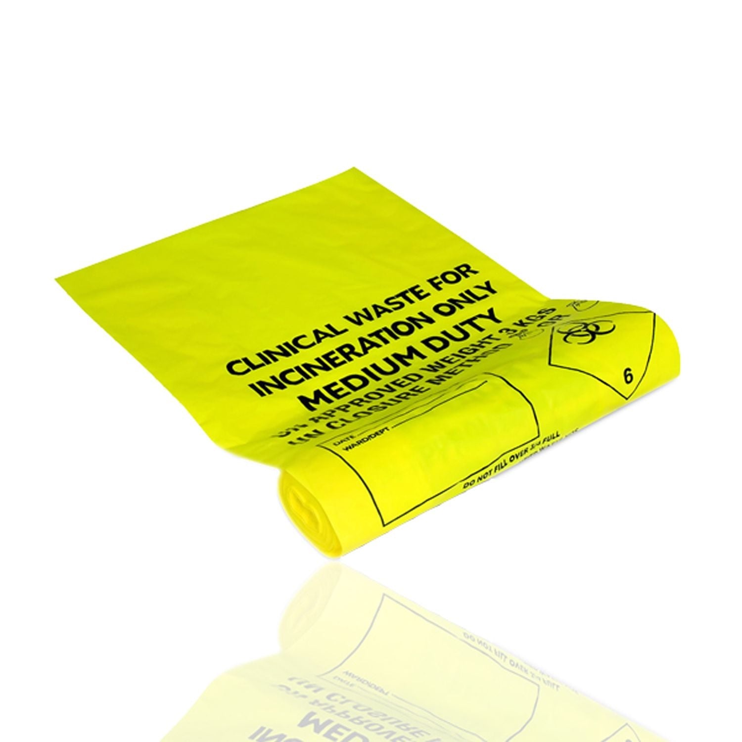 Clinical Waste Sacks | Yellow | Roll | Small | 350 x 550 x 650mm | 1 Roll of 50