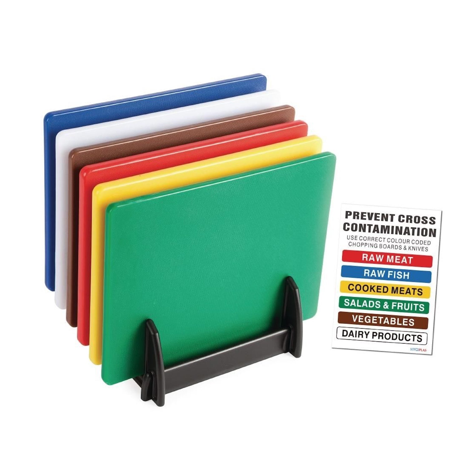 Hygiplas Low Density Chopping Boards | Set of 6 & Rack