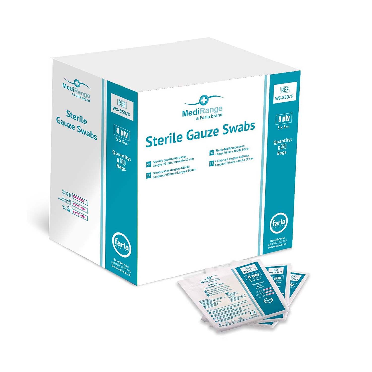 MediRange Gauze Swabs | 5 x 5cm | 8 ply | Pack of 50 Pouches