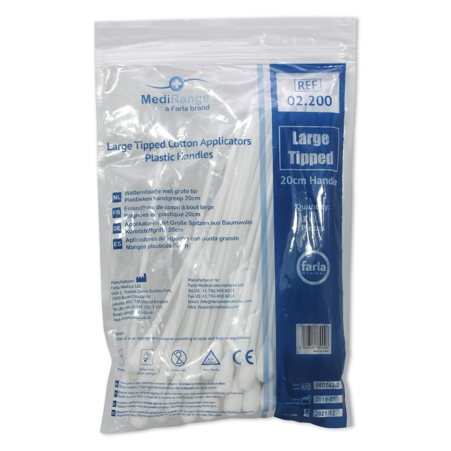 MediRange Cotton Swab Applicators | Large Tipped | 20cm | Pack of 50 (1)