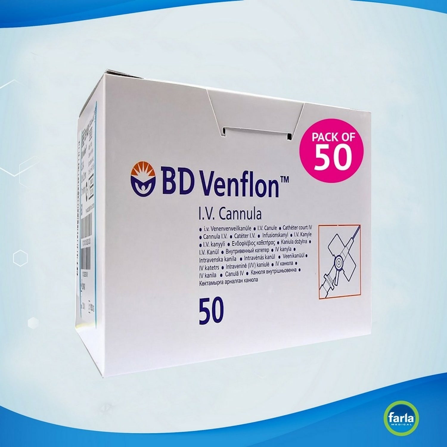 BD Venflon Pro Safety Peripheral IV Cannula with Injection Port | Blue