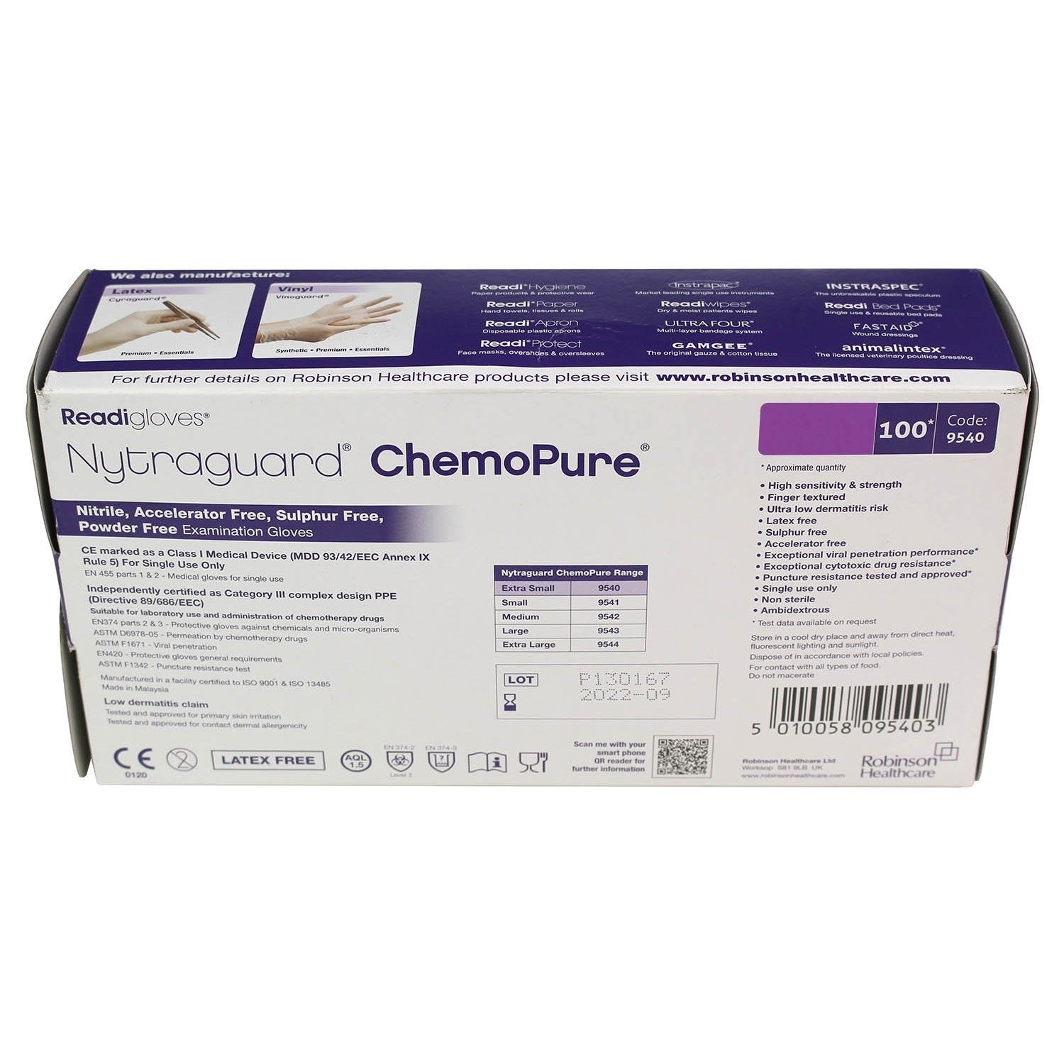 Nytraguard Chemopure Gloves Nitrile Powder Free Purple Large