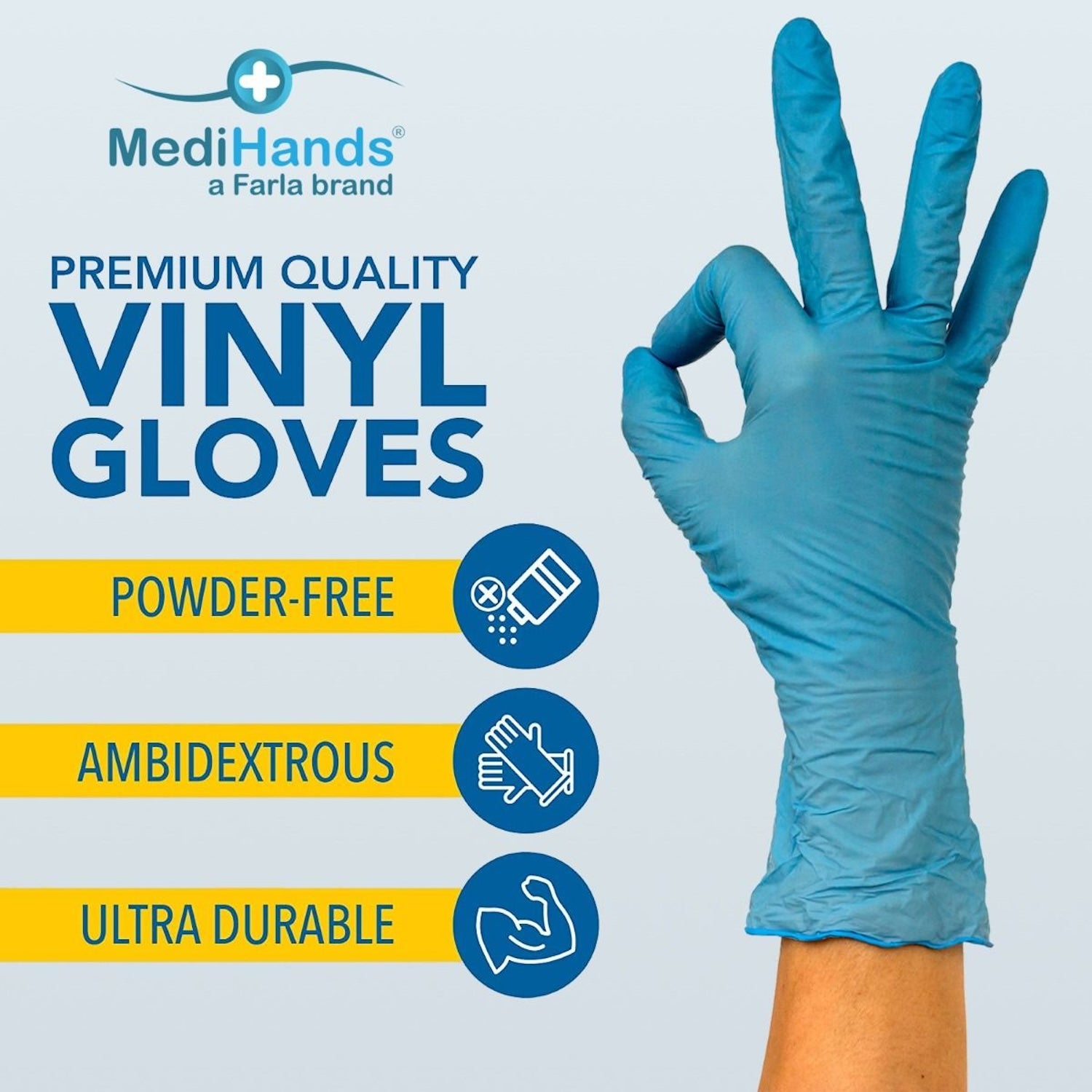 MediHands Vinyl Gloves | Powder & Latex Free | Blue | Pack of 100 Pieces (1)